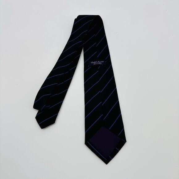 Vintage Ralph Lauren Purple Label Tie Italy Silk Navy Blue Stripe - Picture 4 of 6